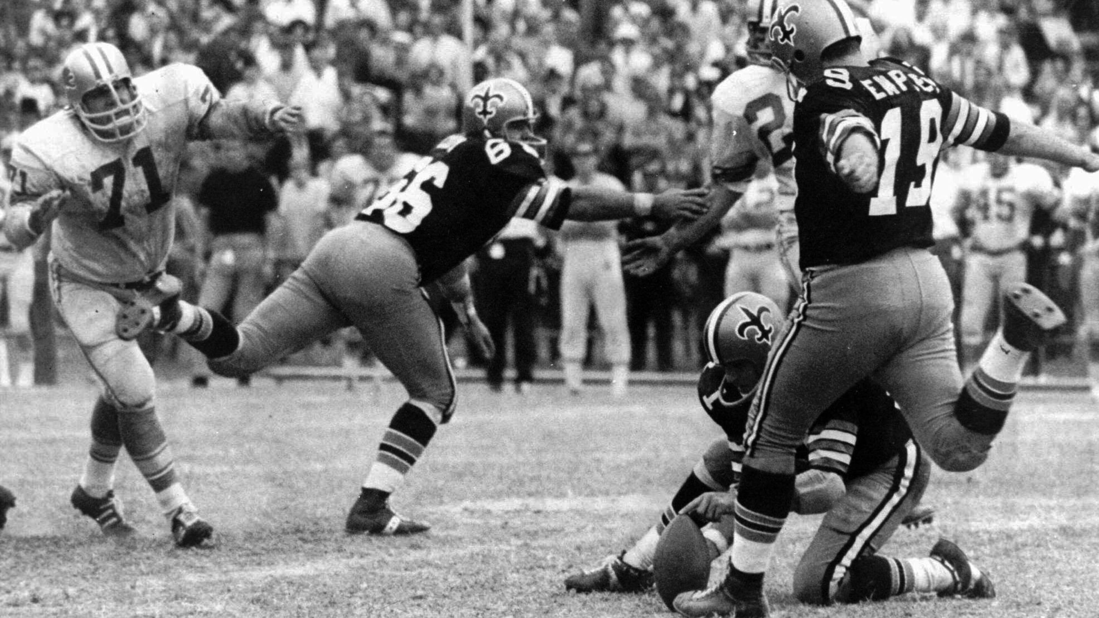 APRIL 4 - Tom Dempsey was an NFL kicker born without toes on his kicking foot who made a record 63-yard field goal using a flat-front shoe. Dempsey’s winning field goal for the New Orleans Saints against Detroit on Nov. 8, 1970, stood as an NFL record for 43 years. He spent 11 seasons in the NFL. Dempsey, who was diagnosed with dementia, died while struggling with complications from the new coronavirus. He was 73.
