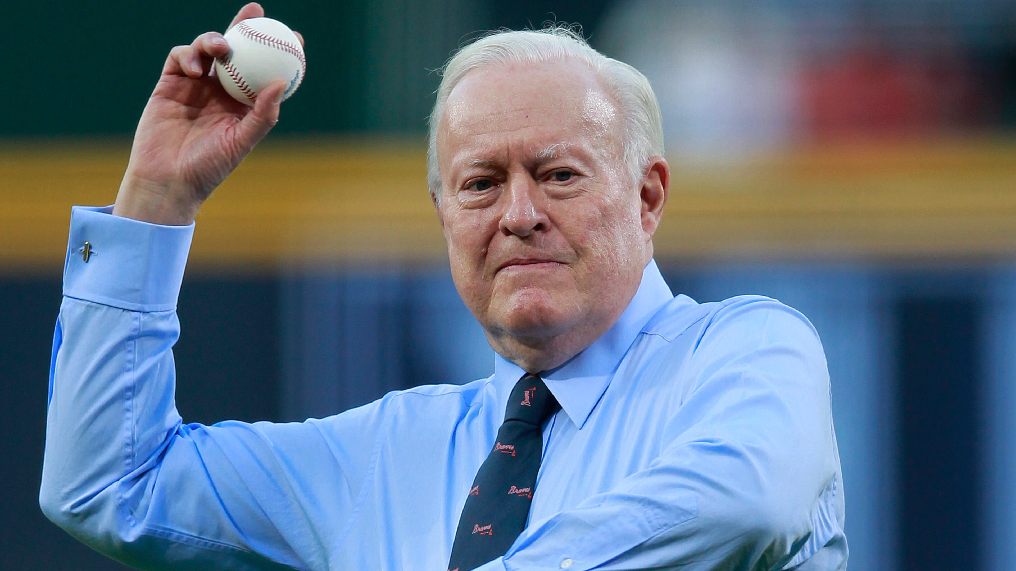 Atlanta Braves chairman emeritus: Bill Bartholomay throw out the ceremonial first pitch before a Major League Baseball game against the Milwaukee Brewers in Atlanta, Friday, April 13, 2012. (AP Photo/John Bazemore)
