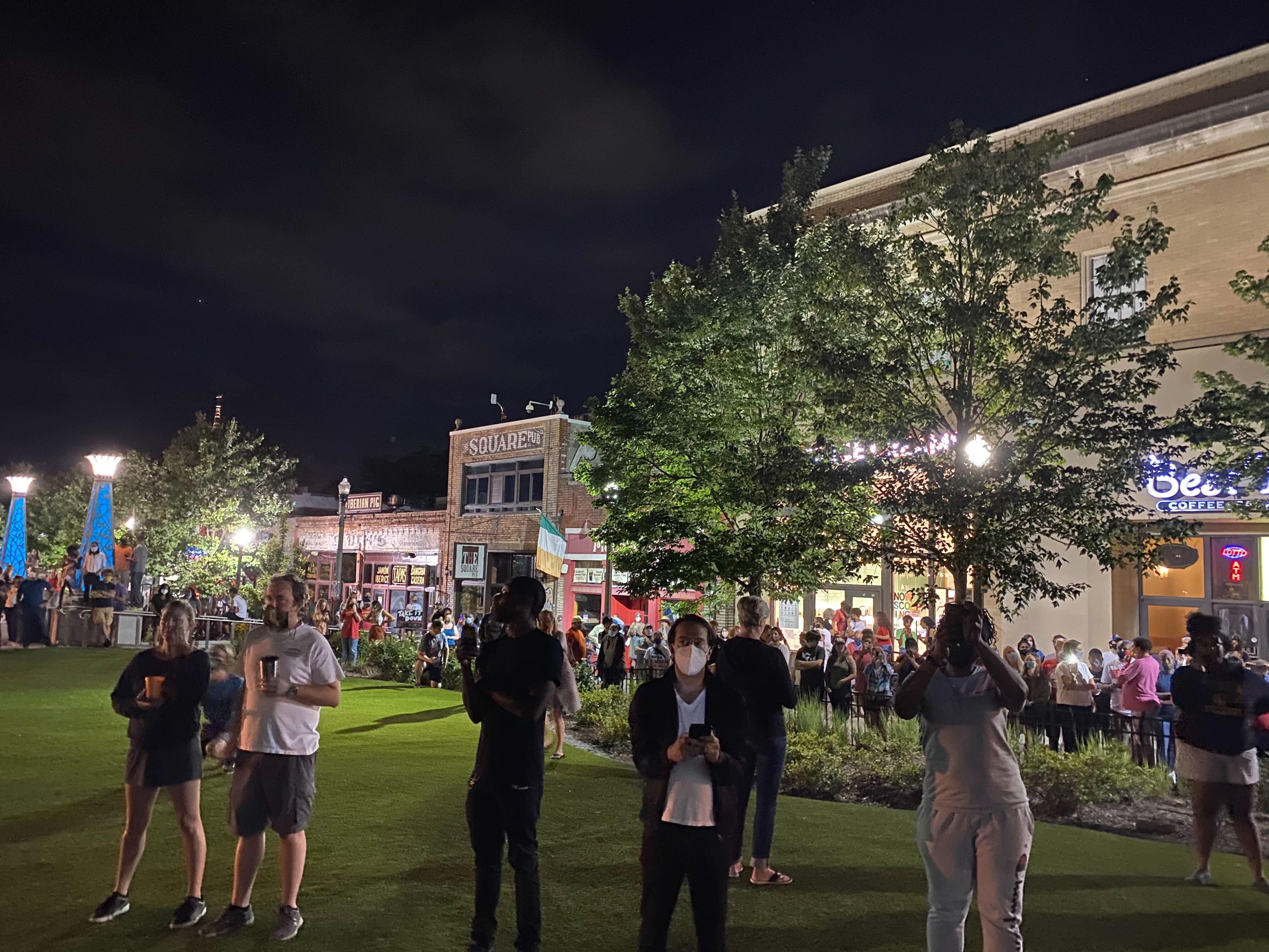 A 30-foot obelisk Confederate moment, which has stood for 112 years, was taken down in the downtown Decatur square late Thursday night. The monument was erected in 1908 by the United Daughters of the Confederacy. Photos by Amanda Coyne / AJC