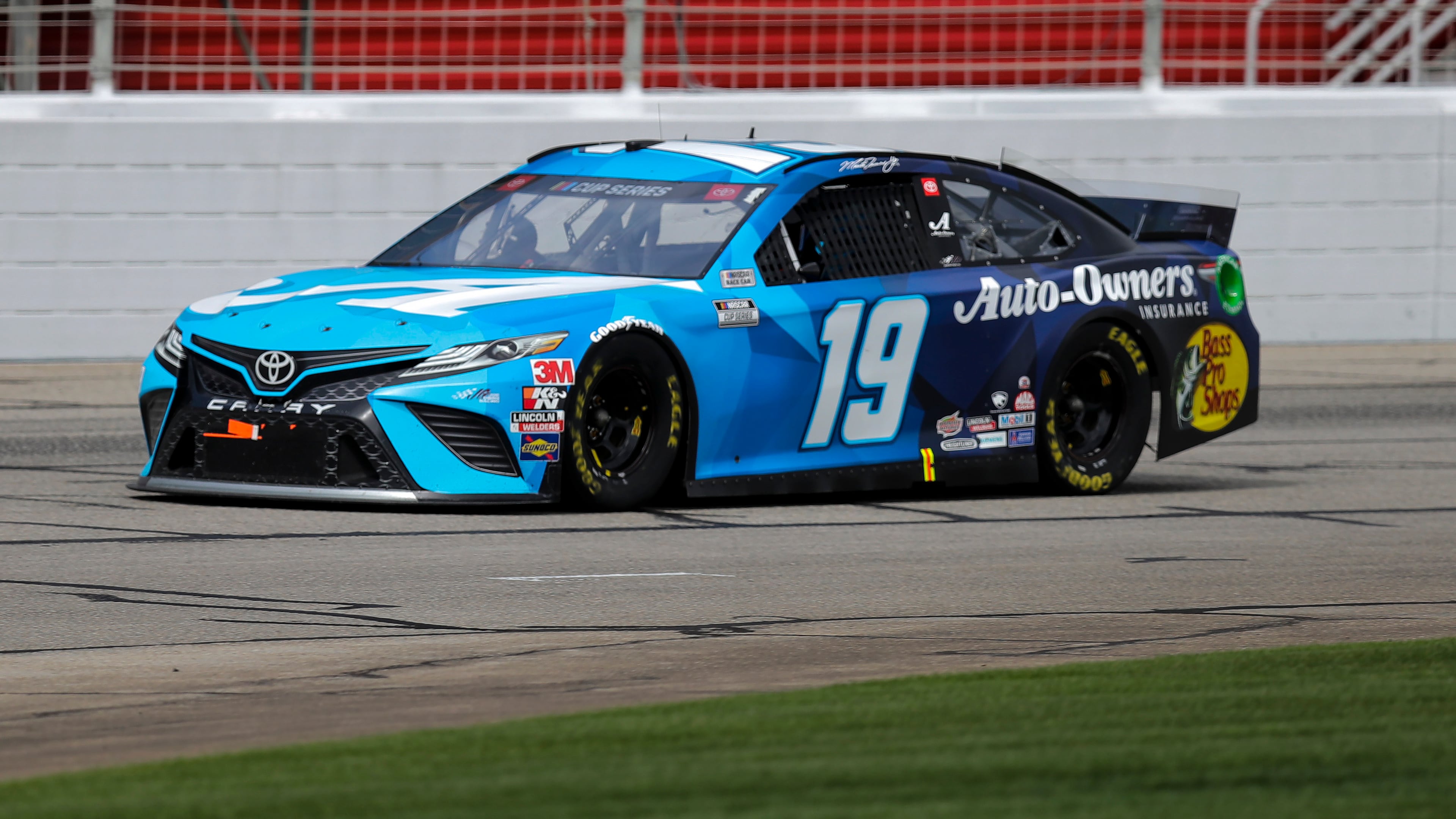 Martin Truex Jr. (19) wins his first stage of the season during the Folds of Honor QuikTrip 500 at Atlanta Motor Speedway, Sunday, June 7, 2020, in Hampton, Ga.