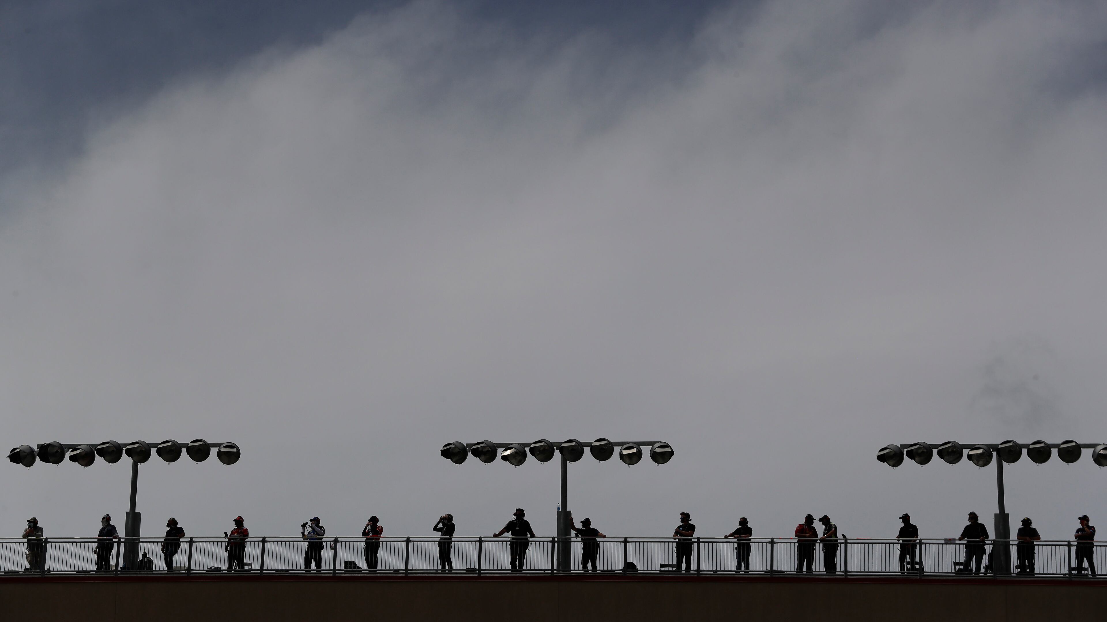 Spotters keep watch for their driver during the Folds of Honor QuikTrip 500 Sunday, June 7, 2020, at Atlanta Motor Speedway in Hampton, Ga.